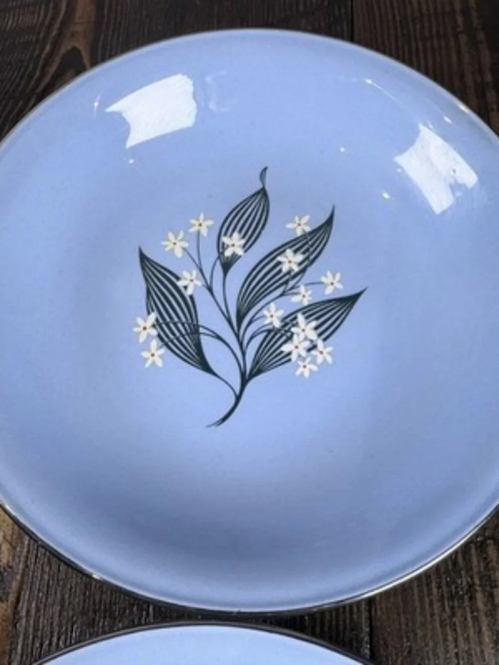 Set of 4 Homer Laughlin Skytone Blue 7.5” Soup Bowl Stardust Blue MCM Leaves‎